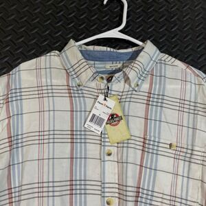 NWT Field And Forest Bayside Plaid Button Up White Blue Red Shirt Men's Size‎ XL